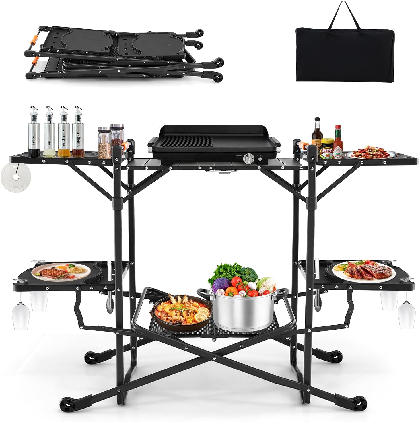 Outdoor Camping Kitchen Setup - Tavolo da Cucina Pieghevole Portatile per